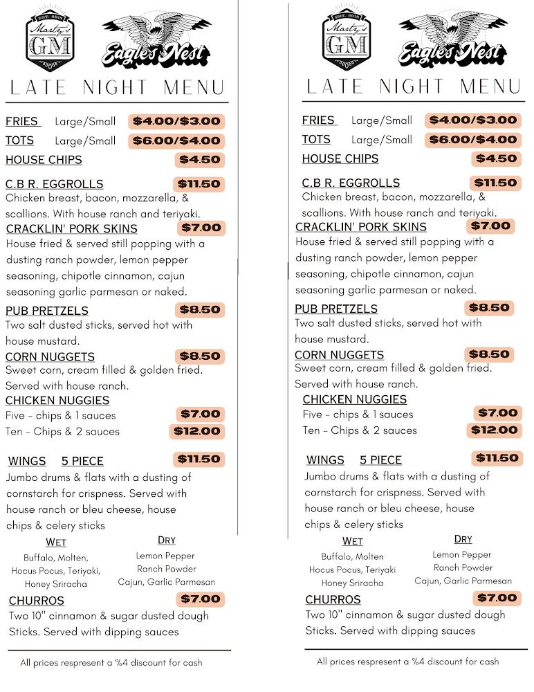 Marty's GM & Eagle's Nest Menu image 2