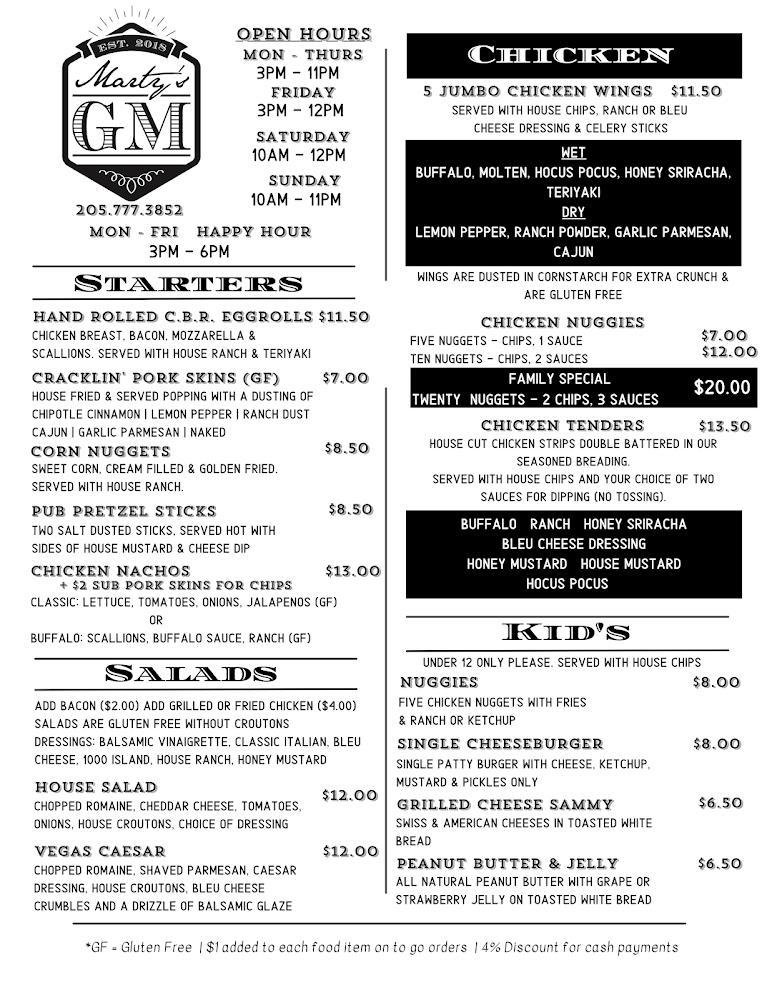 Marty's GM & Eagle's Nest Menu image 3