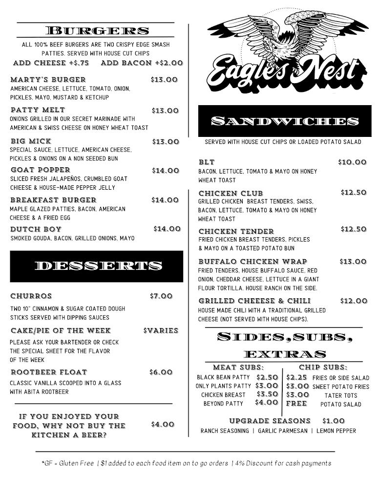 Marty's GM & Eagle's Nest Menu image 4